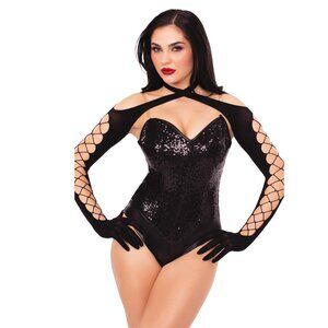Net and Opaque Cross-Over Halter Gloved Shrug – Edgy & Elegant All-in-One Access